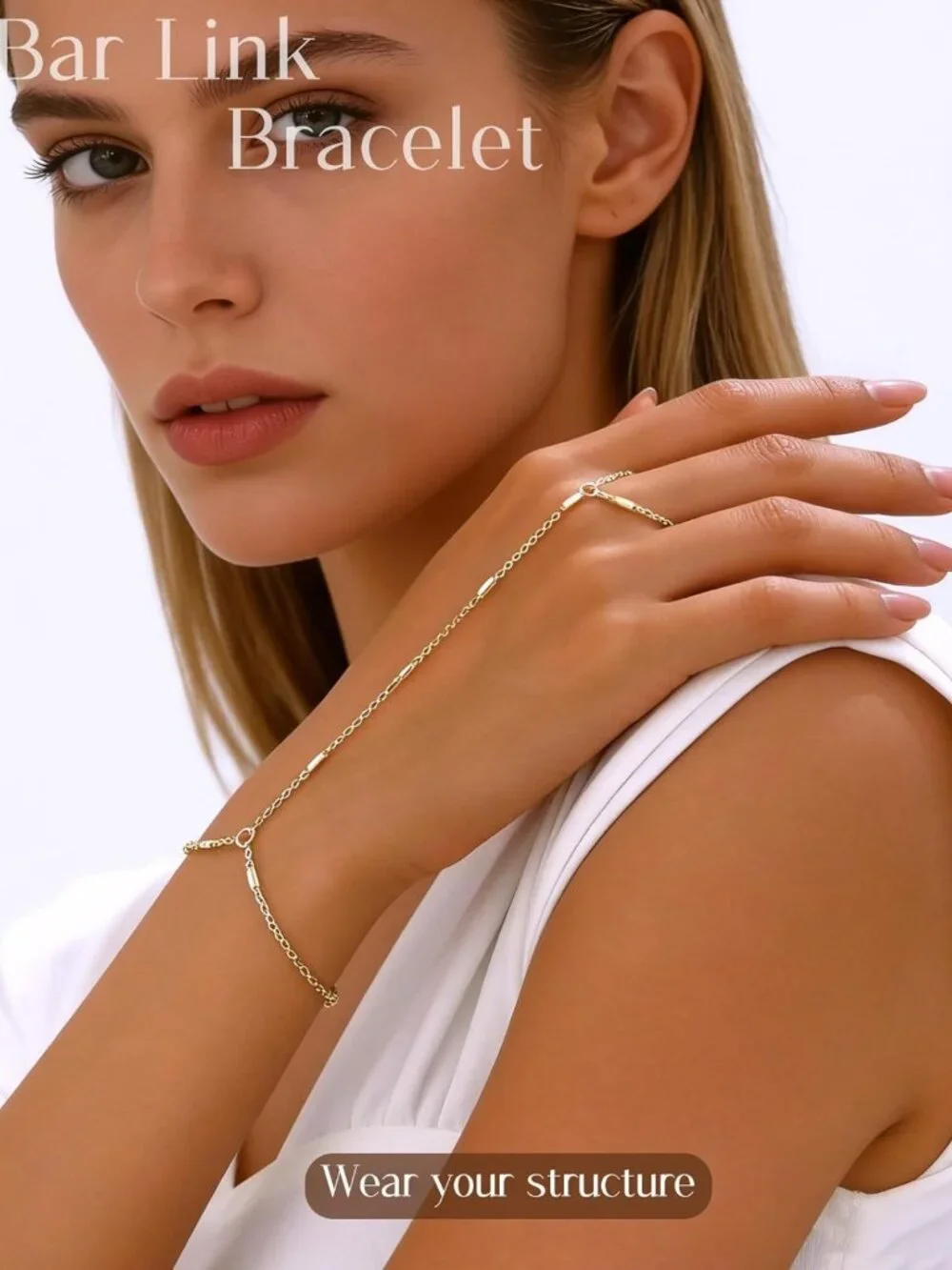 Dainty Gold Hand Chain Bracelets Set - 14K Plated Stackable Ring & Beaded